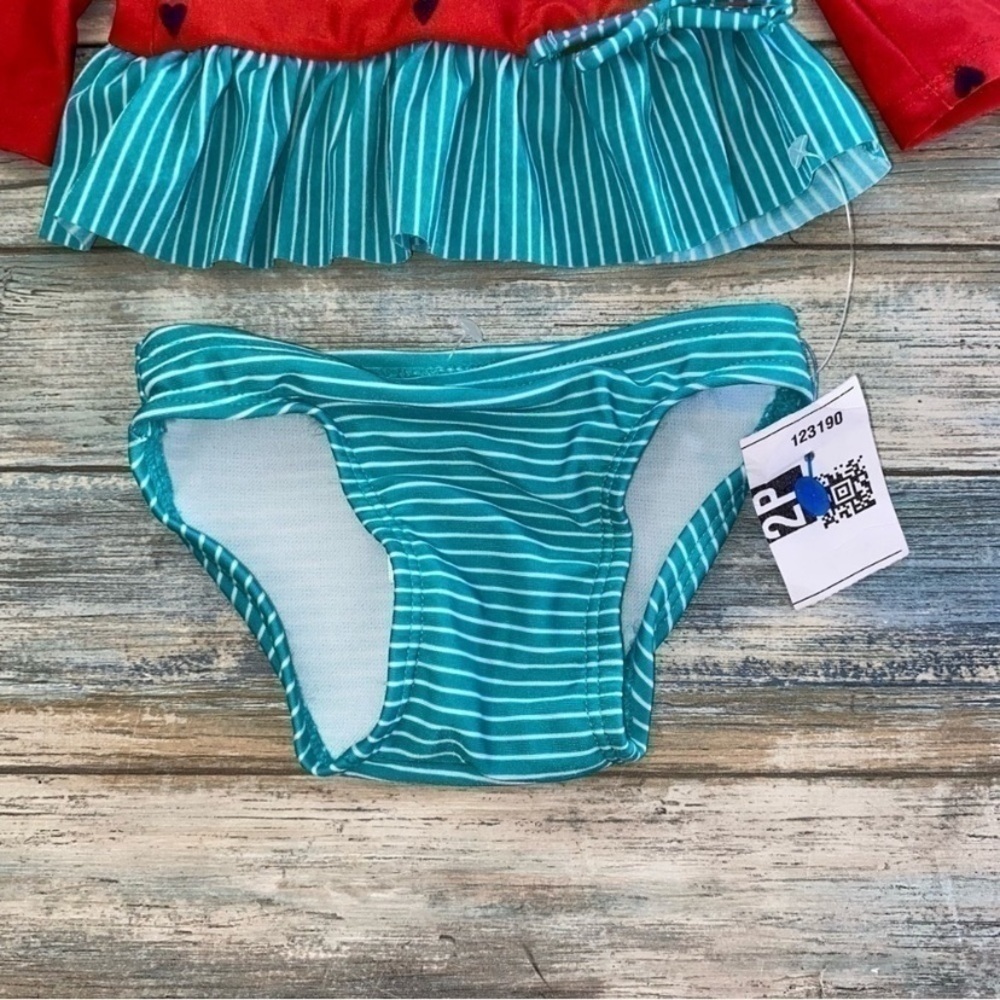 Cat & Jack Baby Girl Watermelon Swim Set Rash Guard Ruffle Bikini 3-6M - Picture 4 of 6